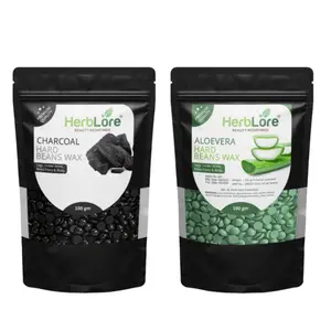 HerbLore Hard Hair Body Wax Beans - Charcoal + Aloe Vera Wax Beans (Combo Pack )