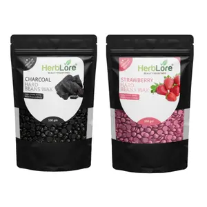 HerbLore Hard Hair Body Wax Beans - Strawberry + Charcoal Wax Beans (Combo Pack )