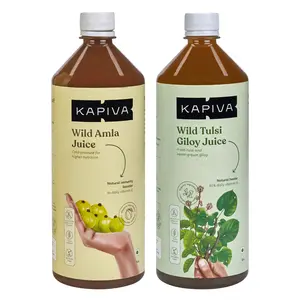 Kapiva Wild Tulsi Giloy Juice 1L + Kapiva Wild Amla Juice 1L | Boosts Immunity and Digestion | Natural Juice Pack | Immunity Boosters for Adults | No Added Sugar