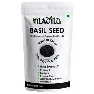 Madilu 100% Organic Premium Raw Basil Seeds | Sabja Seeds | Tukmaria Herb | Unroasted Falooda Seed - 250 Grams