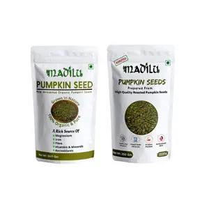 MADILU Organics Roasted Pumpkin Seeds for Eating; Snacks 250g + Pumpkin Seeds 250Gram
