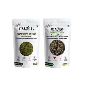 MADILU Organics Roasted Pumpkin Seeds for Eating; Snacks 250g + Roasted Seeds Mix Immunity Mix (250 g)