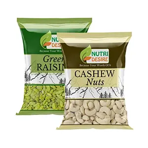 Nutri Desire Afghani Green Kishmish Raisins & Cashew Nuts Whole Kaju 500 gms Each Total 1 kg
