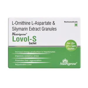 NUTRIGROW LOVOL-S L-Ornithine L-Aspartate 1.00g + Silymarin Extract 35.00mg /liver detox /liver care - 10 sachets pack of 1
