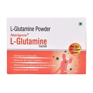 NUTRIGROW L-GLUTAMINE /Muscle Growth and Recovery /healthy digestion powder- 10 sachets PACK OF 1