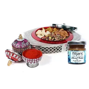NUTICIOUS Assorted Dry Fruits Round Silver Gift Box-160 gm with Almond Butter 40 Gm
