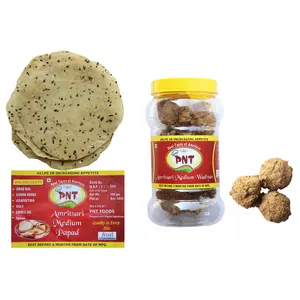 PNT Amritsari Handmade Crispy Premium Papad Wadiyan Combo (Medium Spicy Papad and Wadiyan)
