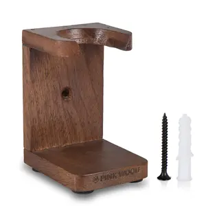 Pink Woolf Single Shaving Brush Stand for Bathroom. Rosewood Finish. Polished Wood that Resists Rot