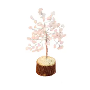 RUDRADIVINE Mart Feng Shui Natural Rose Quartz Crystal Money Tree Bonsai Style Decoration for Wealth and Luck