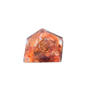 Rudradivine Reiki Charged Chakra Healing Orange Pyramid with Clear Crystal Gemstone Copper Metal/EMF Protection Meditation Yoga Energy Generator.L-3xB-3xH-3 cm