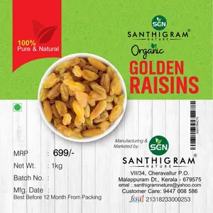 Santhigram Golden Raisins (Kishmish) 1 kg from Kerala