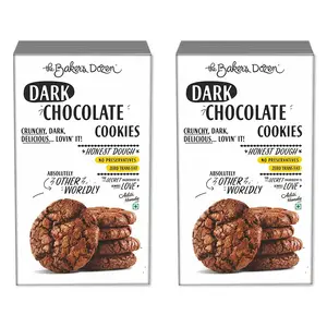 The Baker's Dozen Handmade Delicious Fresh And Crunchy Healthy & Tasty Dark Chocolate Cookies (Preservative-free & Eggless) Pack of 2