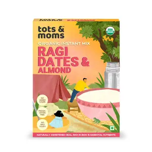 Tots & Moms Foods Instant Ragi Dates & Almonds | Supergrains Travel Friendly Food sweetened with Dates | Wholesome & Natural- 200g