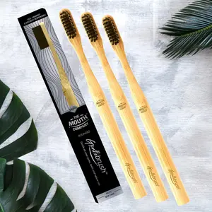 The Mouth Company Gentlebrush - Round (Low Pressure) Premium Bamboo Toothbrush (Pack of 3) with Charcoal Activated Bristles