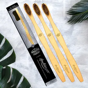 The Mouth Company Premium Organic Bamboo Toothbrush Gentlebrush | S-Curve (Medium Pressure) with Charcoal Activated Bristles | Pack of 3