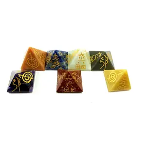 7 Chakra Pyramid Symbol Engraved Set 25mm Reiki Healing Gemstone