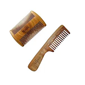 Movik Set Of 2 Pure Natural Neem Wood Comb For Men And Women 100% Handmade Control Hair Fall Comb (Neem Wood Comb M12)