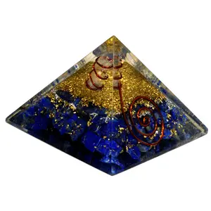 Healing Crystals India Orgone Energy Lapis Lazuli Pyramid Copper Wrapped Quartz Point EMF Protection