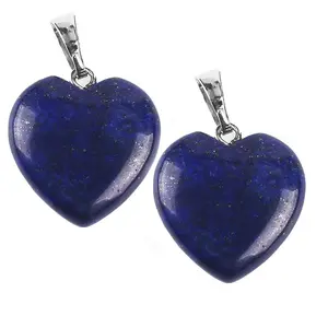 PINKCITY CREATION-Heart Shape Lapis Gemstone Stone Charms Healing Stone Beads Love Pendants for Valentine's Day Necklace Jewelry Making & Gift Item(Combo Pack)