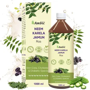 AMBIC Neem Karela Jamun Juice for Diabetes - 1000ml Ayurvedic Diabetic Care Juice Helps Maintain Healthy Sugar Levels Immunity Booster Juice for Skin Care & Natural Detox No Added Sugar