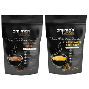 Amima's Kitchen Combo Of Hot & Sour + Classic Sweet Corn Jain Soup (No Onion No Garlic) - 100 Grams (Pack of 2) | Instant Soup Mix Powder | Ready To Cook | No Artificial Flavour & Colour | Gluten Free | Non GMO | Healthy Soup