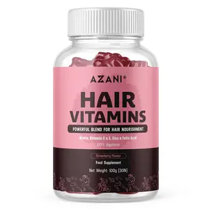 Azani Biotin Hair Gummies with Zinc Iodine Vitamin A B C D & E & Folic Acid | Hair Vitamins for Hair Growth | 60 Veg Gummies| Strawberry Flavour