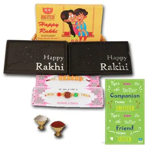 BOGATCHI Rakhi Gift BasketSet of 2 Dark Chocolate Bar Free Rakhi(2pcs) + Free Rakhi Greeting Card + Free Roli Chawal