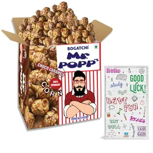 BOGATCHI Mr.POPP's Dark Chocolate Popcorn Handcrafted Gourmet Popcorn Gift Hamper 100% Mushroom Popped Crunchy Best Quality Kernels Best Exam Time Gift 250g + Free Exam Time Greeting Card