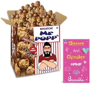BOGATCHI Mr.POPP's Dark Chocolate Popcorn 100% Mushroom Popped Crunchy Best Quality Kernels Handcrafted Gourmet Popcorn Perfect Rakhi Gift375g + Free Happy Rakhi Greeting Card