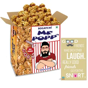 BOGATCHI Mr.POPP's Caramel Popcorn Handcrafted Gourmet Popcorn Snacks 100% Mushroom Popped Crunchy Best Quality Kernels Perfect Birthday Gift for Boy 250g + Free Happy Birthday Greeting Card
