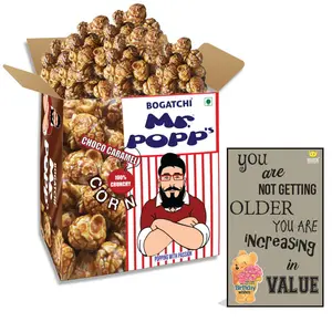 BOGATCHI Mr.POPP's Dark Chocolate Popcorn 100% Crunchy HandCrafted Gourmet Popcorn Snacks | NO Microwave needed | Best Movie / TV Time Snack Best Birthday Gift for Mother375g + FREE Happy Birthday Greeting Card