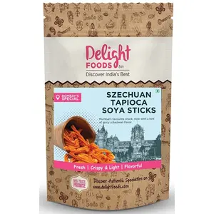 Delight Foods Maharashtrian Snacks - SOYA Stick (Diet- Low Oil) | Namkeen Savory Chips Healthy Snacks (Szechuan Tapioca SOYA Sticks 200g)