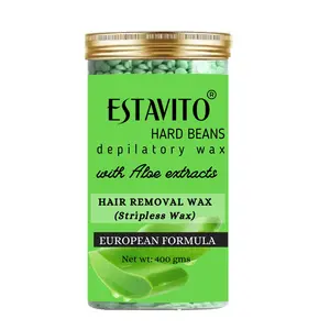 Estavito Aloevera Hard Beans Depilatory Stripless Wax 400gm with free wooden applicators Used for Upper lips Arms Legs Full Body