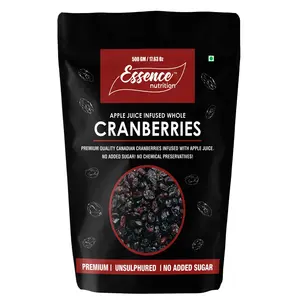 Essence Nutrition Whole Cranberries (500 Grams) - Zero Added Sugar Unsulphured [ Imported from Canada ] (500g)