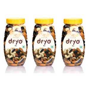 Dryo Premium Healthy Natural Dry Fruits Mix Nuts (Almonds Raisins Cashews & Black Raisins Mixed in Equal Quantity) (Pack Of 3)