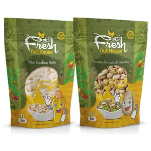 Fresh Nut House Combo Pack - Premium Plain Cashew nut and Roasted Salted Pistachio 1 Kilogram