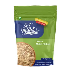 GJ MILLET MART Yellow Jowar Flakes Sorghum Poha - 500g | Breakfast Cereal Sugar free | Low GI | High Fibre