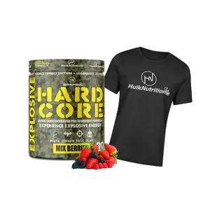 Hulk Nutrition Hardcore Pre-Workout Supplement Energy Drink with Creatine Monohydrate Arginine AAKG Beta-Alanine Explosive Muscle Pump Caffeinated Punch-Men & Women [30 Mix Berries] Free T-Shirt