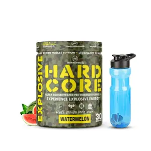 HulkNutrition Hardcore Pre-Workout Supplement Energy Drink with Creatine Monohydrate Arginine AAKG Beta-Alanine Explosive Muscle Pump Caffeinated Punch - Men & Women [30 Watermelon] Free Shaker
