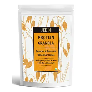 Jeddi Protein Granola Multigrain Fruits Nuts with Dark Chocolate | Nutritious Breakfast Cereal | Healthy Snack | Healthy Dessert | with Rolled Oats Bajra Jawar. 300g