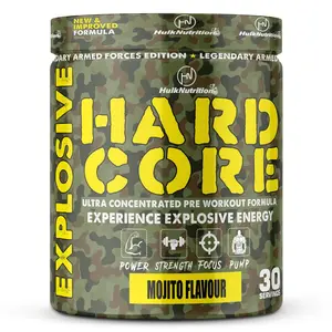 HulkNutrition Hardcore Pre-Workout Supplement Energy Drink with Creatine Monohydrate Arginine AAKG Beta-Alanine Explosive Muscle Pump Caffeinated Punch - For Men & Women [30 Servings Mojito]