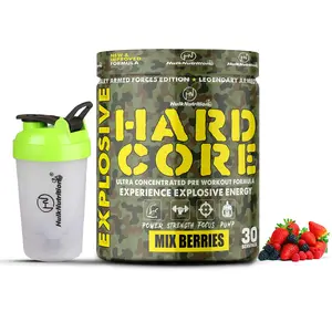 Hulk Nutrition Hardcore Pre-Workout Supplement Energy Drink with Creatine Monohydrate Arginine AAKG Beta-Alanine Explosive Muscle Pump Caffeinated Punch - For Men & Women [30 Servings Mix Berries] | Free Shaker
