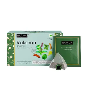 Kapiva Rakshan Green Tea | Supports Strong Immunity | Infused with Turmeric Amla and Others | 20 Tea Bags