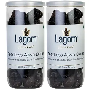 Lagom Gourmet Seedless Saudi Madina Ajwa Dates (Khajoor/Khajur) 1 Kg | All Natural | No Preservatives | No Added Sugar | Gluten Free | Vegan | Non GMO | Dates Dry Fruits