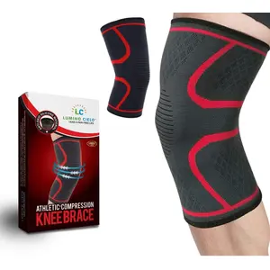 Lumino Cielo Athletic Compression Knee Brace for Joint Pain Relief Arthritis Injury Recovery Sports Hiking ACL Recovery (S Red Trim) (1 Piece)