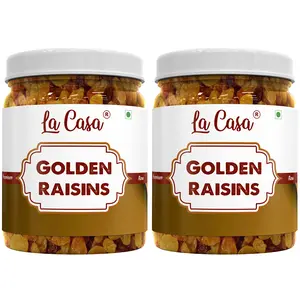 La Casa Premium Golden Raisins | Combo Pack of 2 | Dried Grapes | Yellow Kismis | Whole Natural Pure Raw Kishmish | 250g x 2 |