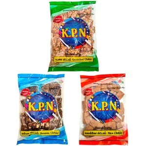 KPN Kovilpatti Kadalai Mittai (Chikki Candy) - BurfiCrushed Groundnut Chikki & Ellu Mittai (Sesame Chikki Candy) Combo - Pack of 3 x 200gm