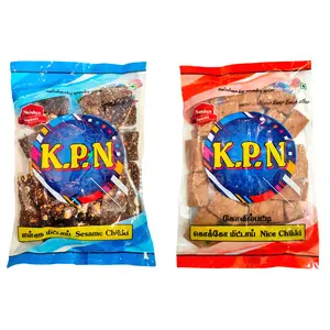 KPN Kovilpatti Ellu Mittai (Sesame Chikki Candy) & Crushed Groundnut Chikki Combo - Pack of 4 x 200gm