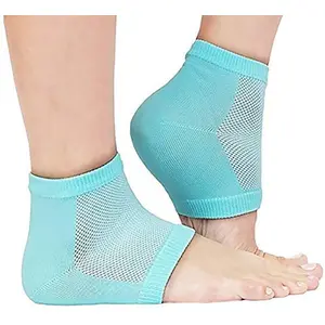 Misaki Unisex Anti Heel Crack set Vented Moisturizing Silicone Gel Heel Socks for Swelling Pain Relief Foot Care Ankle Support Pad (Blue Colour) - Set of 1 Pair (Heel Gel Blue)