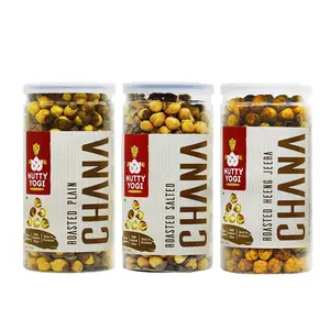 Nutty Yogi Roasted Plain ChanaSalted & Heeng Chana (Combo Pack 3 ) Vegan Indian Food and Snacks Vegetarian Low Fat Rich in Minerals Hight Dietary Fibre Chai Tea Coffee Snack - 100 grams
